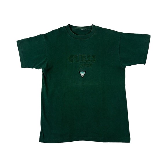 VTG Guess Jeans Men Green Crewneck Short Sleeve T-Shirt Sz L Guess‎ Embroidered - Picture 1 of 5